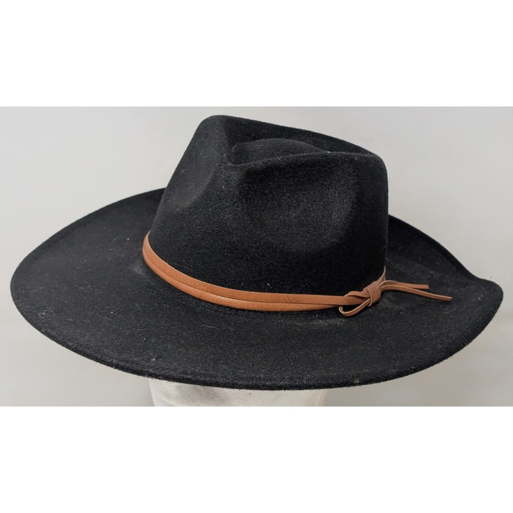 Frye Western Rancher Fedora Wide Brim Hat Black Vegan Southwestern Cowgirl VTG
